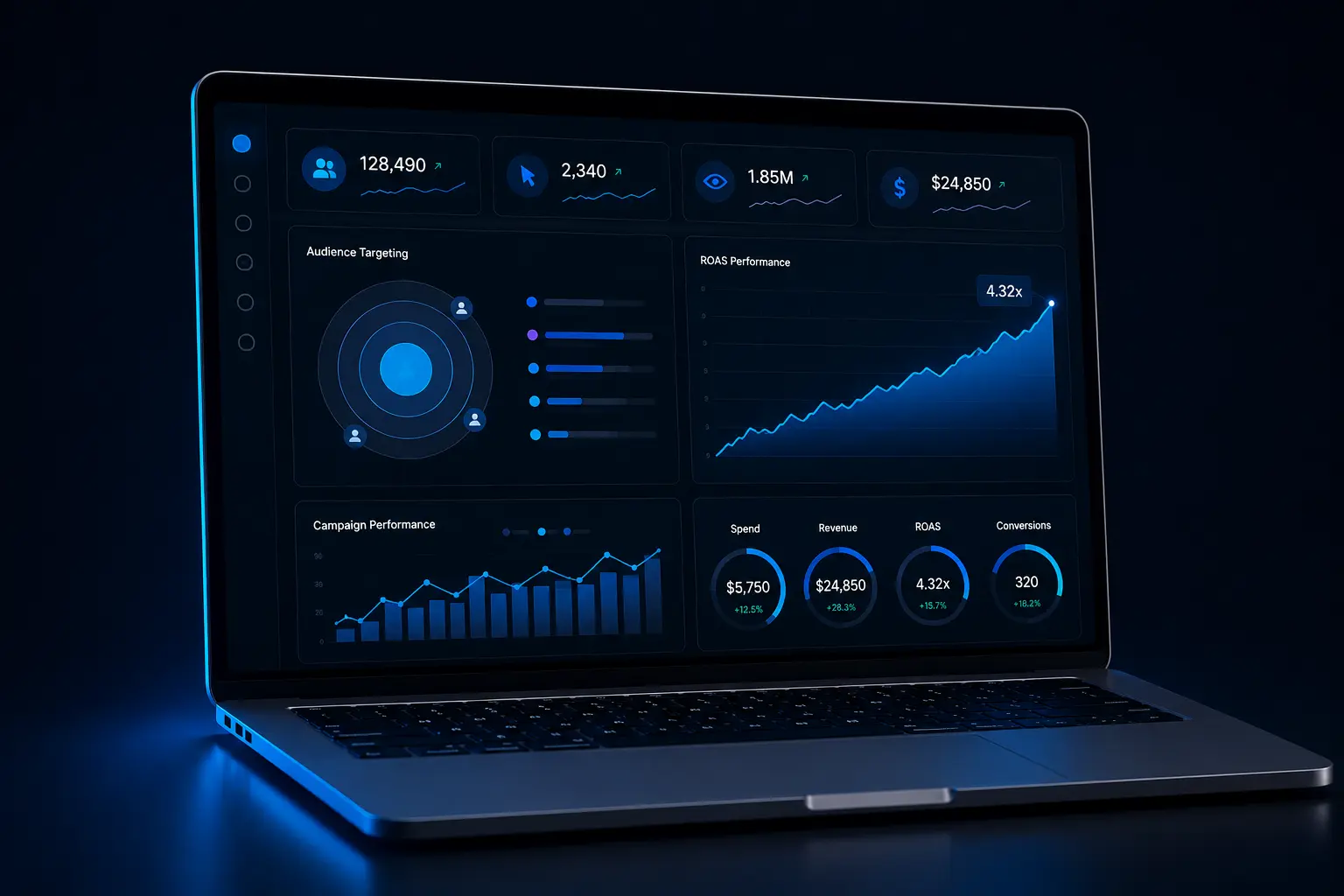 Meta Ads paid advertising dashboard service mockup