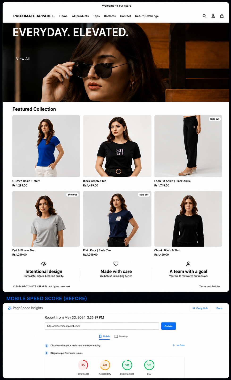 Proximate Apparel storefront showing the original ecommerce challenge