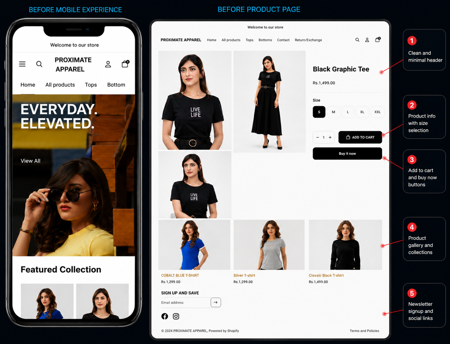 Proximate Apparel storefront before the premium redesign