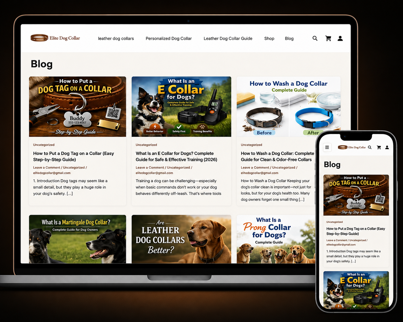 Elite Dog Collar responsive blog page experience